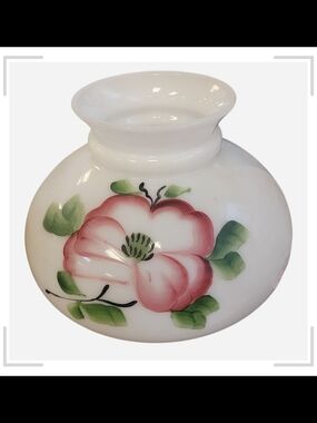 Hand-Painted Floral Milk Glass Hurricane Oil Lamp Shade Gone With The Wind